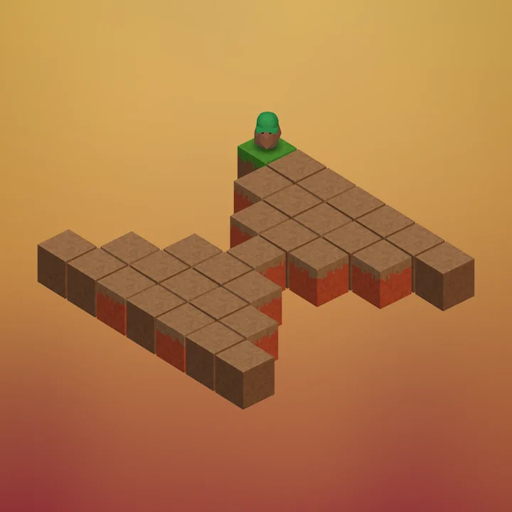 An early level: a zigzag path of soil blocks